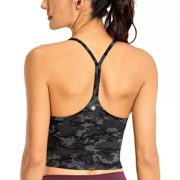 CRZ YOGA Womens Y Back Longline Sports Bra  Racerback Spaghetti Straps Padded Workout Crop Tank Tops with Built in BraCamo Multi 1