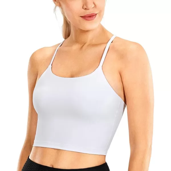 CRZ YOGA Womens Y Back Longline Sports Bra  Racerback Spaghetti Straps Padded Workout Crop Tank Tops with Built in BraWhite