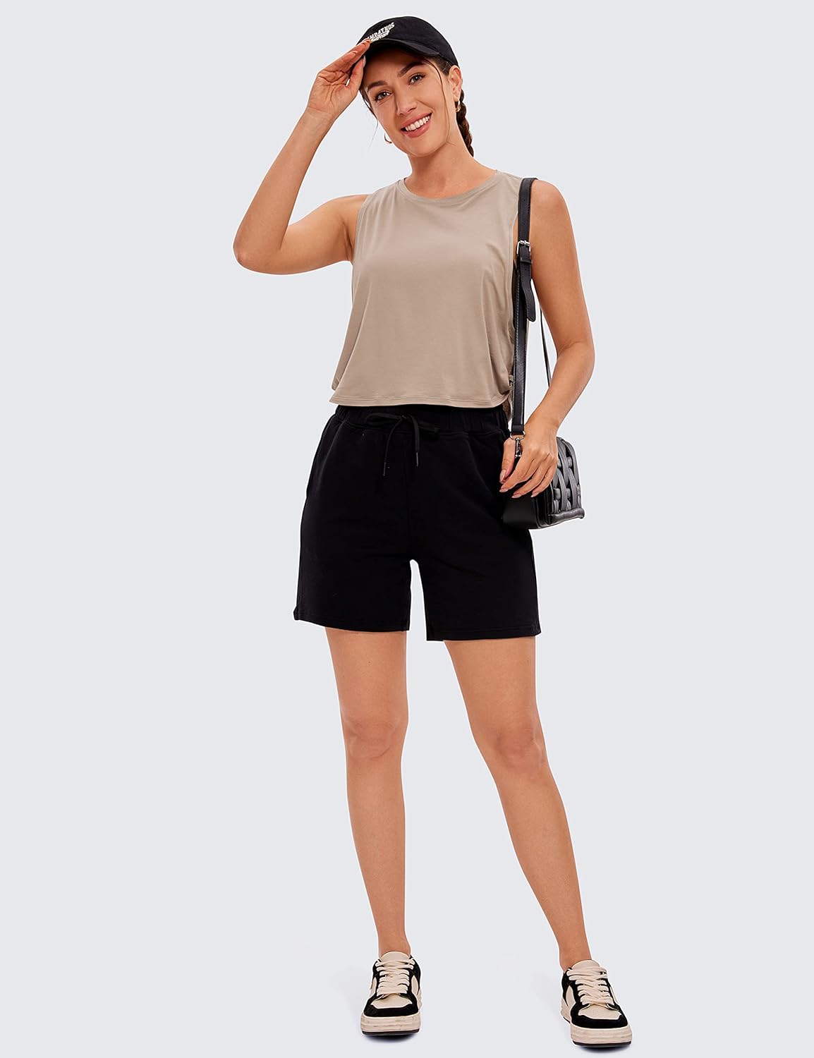 CRZ YOGA Pima Cotton Cropped Tank Tops for Women  Sleeveless Sports Shirts Athletic Yoga Running Gym Workout Crop TopsMortar Color