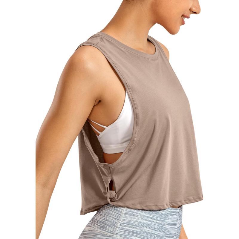 CRZ YOGA Pima Cotton Cropped Tank Tops for Women  Sleeveless Sports Shirts Athletic Yoga Running Gym Workout Crop TopsMortar Color