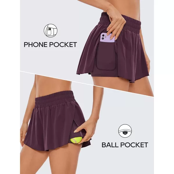 CRZ YOGA 2 in 1 Flowy Running Shorts for Women High Waisted Quick Dry Athletic Gym Lounge Workout Shorts Cute Tennis SkirtsArctic Plum