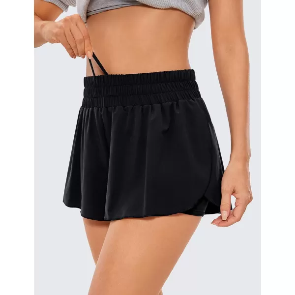 CRZ YOGA 2 in 1 Flowy Running Shorts for Women High Waisted Quick Dry Athletic Gym Lounge Workout Shorts Cute Tennis SkirtsBlack