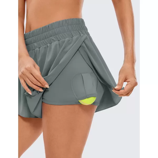 CRZ YOGA 2 in 1 Flowy Running Shorts for Women High Waisted Quick Dry Athletic Gym Lounge Workout Shorts Cute Tennis SkirtsGrey Sage