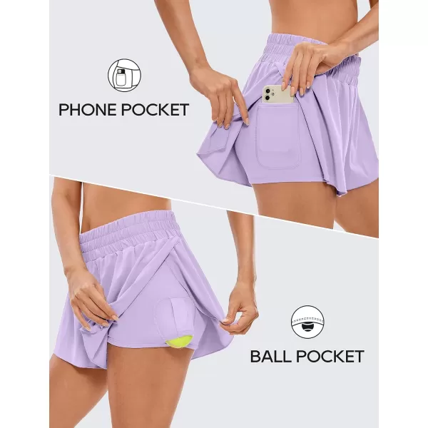 CRZ YOGA 2 in 1 Flowy Running Shorts for Women High Waisted Quick Dry Athletic Gym Lounge Workout Shorts Cute Tennis SkirtsLilac