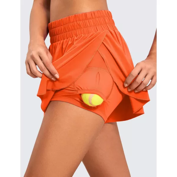 CRZ YOGA 2 in 1 Flowy Running Shorts for Women High Waisted Quick Dry Athletic Gym Lounge Workout Shorts Cute Tennis SkirtsNeon Orange