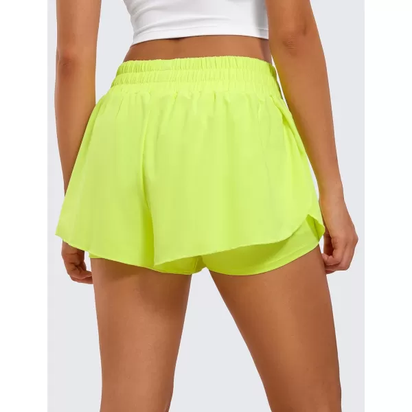 CRZ YOGA 2 in 1 Flowy Running Shorts for Women High Waisted Quick Dry Athletic Gym Lounge Workout Shorts Cute Tennis SkirtsNeon Yellow