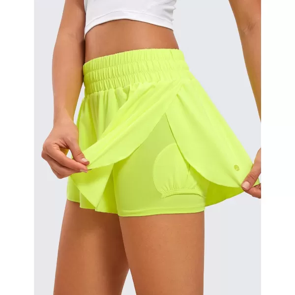 CRZ YOGA 2 in 1 Flowy Running Shorts for Women High Waisted Quick Dry Athletic Gym Lounge Workout Shorts Cute Tennis SkirtsNeon Yellow