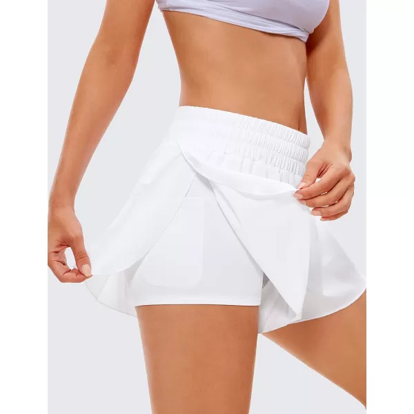 CRZ YOGA 2 in 1 Flowy Running Shorts for Women High Waisted Quick Dry Athletic Gym Lounge Workout Shorts Cute Tennis SkirtsWhite