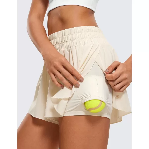 CRZ YOGA 2 in 1 Flowy Running Shorts for Women High Waisted Quick Dry Athletic Gym Lounge Workout Shorts Cute Tennis SkirtsWhite Apricot