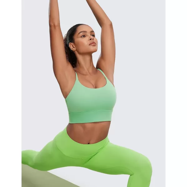 CRZ YOGA Adjustable Longline Sports Bra for Women  V Back Wireless Workout Padded Yoga Bra Cropped Tank Tops CamisoleBasil Green