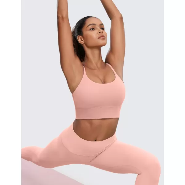 CRZ YOGA Adjustable Longline Sports Bra for Women  V Back Wireless Workout Padded Yoga Bra Cropped Tank Tops CamisolePink Puff