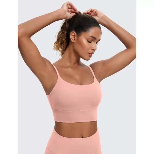 CRZ YOGA Adjustable Longline Sports Bra for Women  V Back Wireless Workout Padded Yoga Bra Cropped Tank Tops CamisolePink Puff