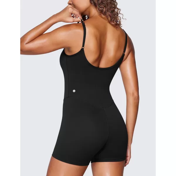 CRZ YOGA Butterluxe Athletic Rompers for Women Adjustable Strap Padded Workout Shorts Jumpsuits One Piece Bodysuit Tank TopsBlack