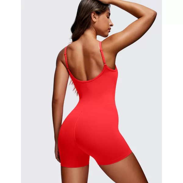 CRZ YOGA Butterluxe Athletic Rompers for Women Adjustable Strap Padded Workout Shorts Jumpsuits One Piece Bodysuit Tank TopsDeep Red