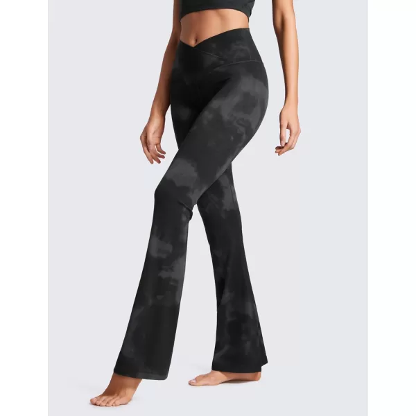 CRZ YOGA Butterluxe Crossover Flare Leggings for Women 31  High Waist V Cross Bootcut Bell Bottoms Tummy Control Yoga Pants31 Height 54  57 Black Tie Dye Flowers