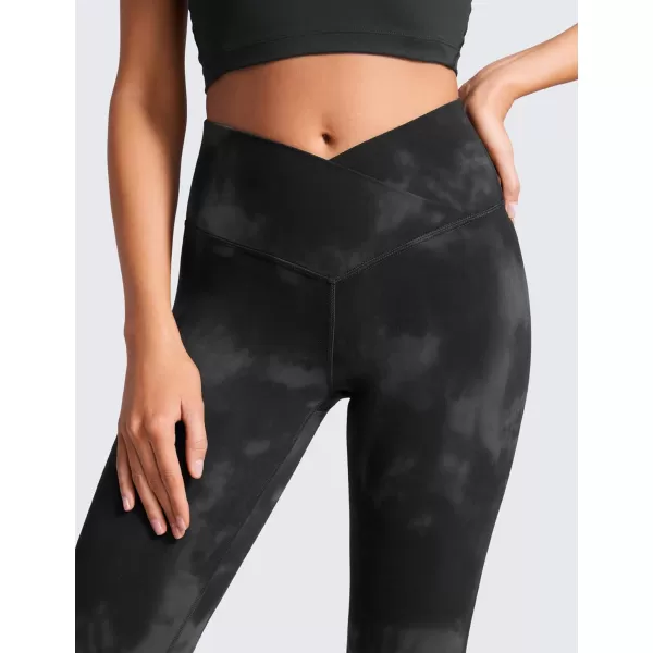 CRZ YOGA Butterluxe Crossover Flare Leggings for Women 31  High Waist V Cross Bootcut Bell Bottoms Tummy Control Yoga Pants31 Height 54  57 Black Tie Dye Flowers