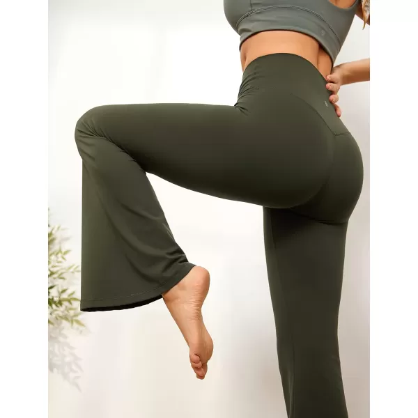 CRZ YOGA Butterluxe Crossover Flare Leggings for Women 31  High Waist V Cross Bootcut Bell Bottoms Tummy Control Yoga Pants31 Height 54  57 Olive Green