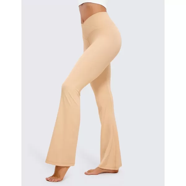 CRZ YOGA Butterluxe Crossover Flare Leggings for Women 31  High Waist V Cross Bootcut Bell Bottoms Tummy Control Yoga Pants31 inches Tan Milkshake