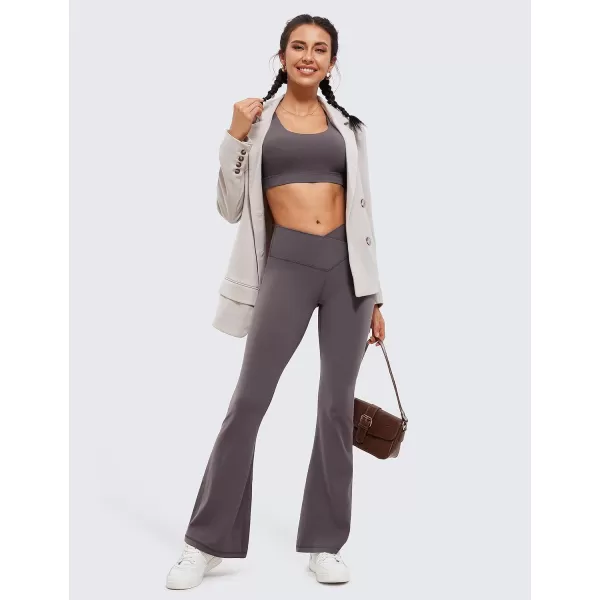CRZ YOGA Butterluxe Crossover Flare Leggings for Women 31  High Waist V Cross Bootcut Bell Bottoms Tummy Control Yoga Pants31 inches Tornado Grey