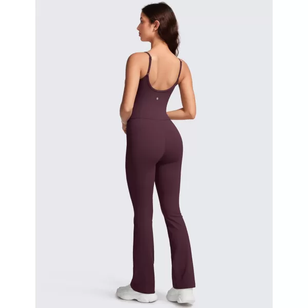 CRZ YOGA Butterluxe Flare Jumpsuits for Women Spaghetti Strap Workout Athletic Onesie Square Neck Bodysuits with Built in BraArctic Plum