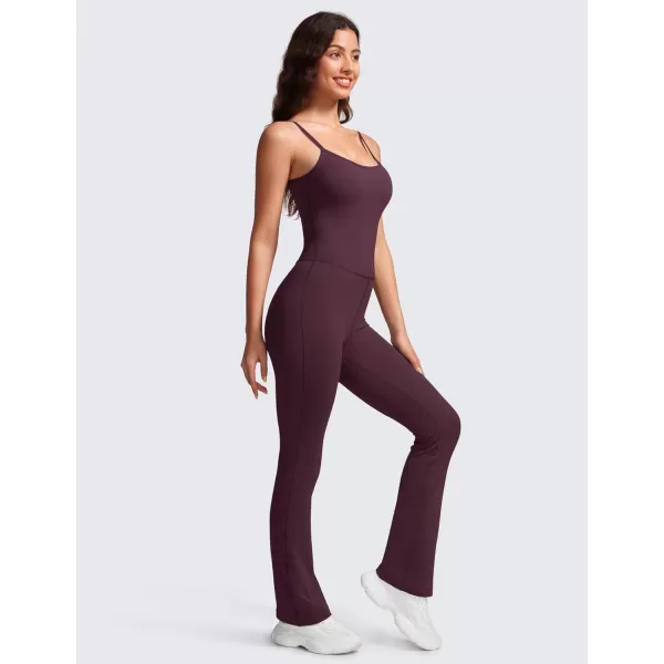 CRZ YOGA Butterluxe Flare Jumpsuits for Women Spaghetti Strap Workout Athletic Onesie Square Neck Bodysuits with Built in BraArctic Plum