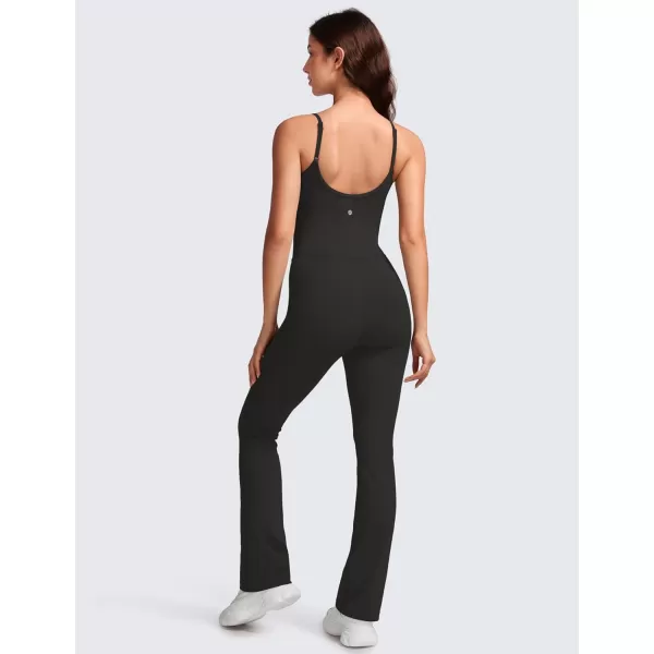 CRZ YOGA Butterluxe Flare Jumpsuits for Women Spaghetti Strap Workout Athletic Onesie Square Neck Bodysuits with Built in BraBlack