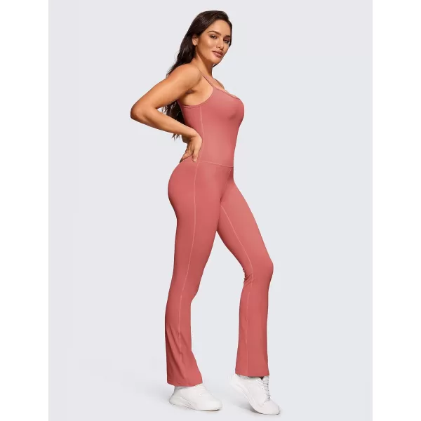 CRZ YOGA Butterluxe Flare Jumpsuits for Women Spaghetti Strap Workout Athletic Onesie Square Neck Bodysuits with Built in BraBriar Rose