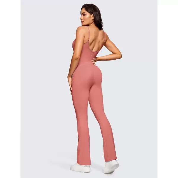 CRZ YOGA Butterluxe Flare Jumpsuits for Women Spaghetti Strap Workout Athletic Onesie Square Neck Bodysuits with Built in BraBriar Rose