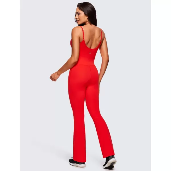 CRZ YOGA Butterluxe Flare Jumpsuits for Women Spaghetti Strap Workout Athletic Onesie Square Neck Bodysuits with Built in BraDark Red