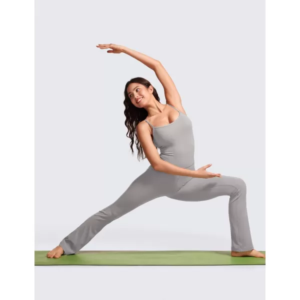 CRZ YOGA Butterluxe Flare Jumpsuits for Women Spaghetti Strap Workout Athletic Onesie Square Neck Bodysuits with Built in BraGull Gray