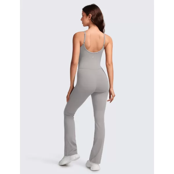 CRZ YOGA Butterluxe Flare Jumpsuits for Women Spaghetti Strap Workout Athletic Onesie Square Neck Bodysuits with Built in BraGull Gray