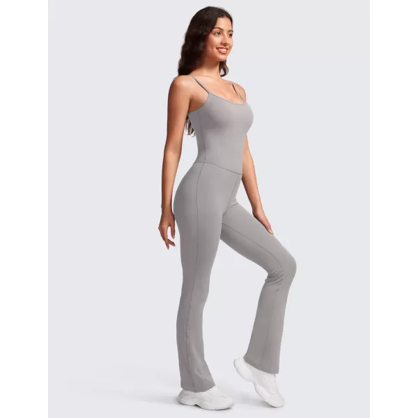 CRZ YOGA Butterluxe Flare Jumpsuits for Women Spaghetti Strap Workout Athletic Onesie Square Neck Bodysuits with Built in BraGull Gray