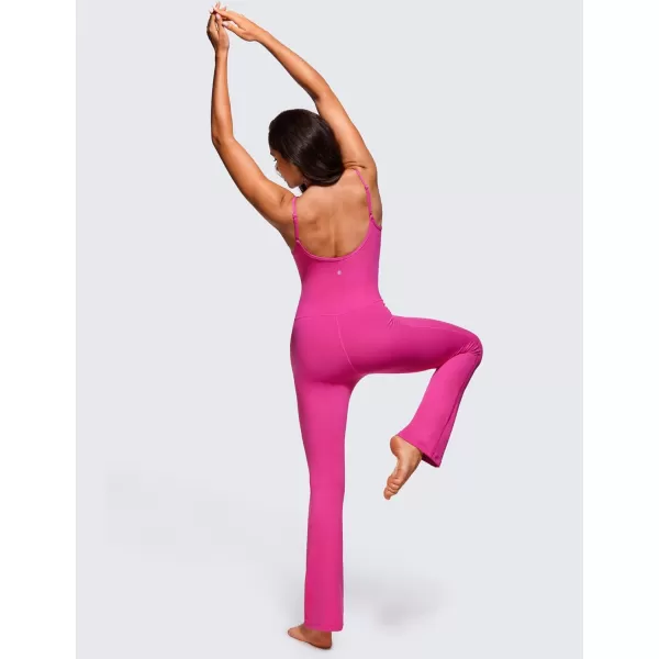 CRZ YOGA Butterluxe Flare Jumpsuits for Women Spaghetti Strap Workout Athletic Onesie Square Neck Bodysuits with Built in BraHibiscus Purple