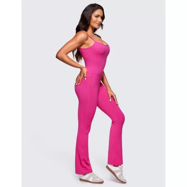 CRZ YOGA Butterluxe Flare Jumpsuits for Women Spaghetti Strap Workout Athletic Onesie Square Neck Bodysuits with Built in BraHibiscus Purple