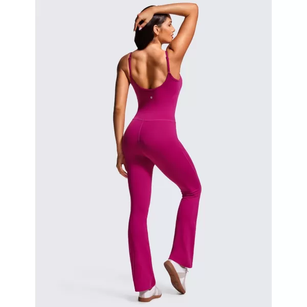 CRZ YOGA Butterluxe Flare Jumpsuits for Women Spaghetti Strap Workout Athletic Onesie Square Neck Bodysuits with Built in BraMagenta Purple