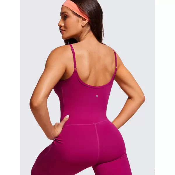 CRZ YOGA Butterluxe Flare Jumpsuits for Women Spaghetti Strap Workout Athletic Onesie Square Neck Bodysuits with Built in BraMagenta Purple