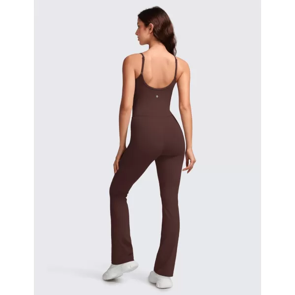 CRZ YOGA Butterluxe Flare Jumpsuits for Women Spaghetti Strap Workout Athletic Onesie Square Neck Bodysuits with Built in BraTaupe