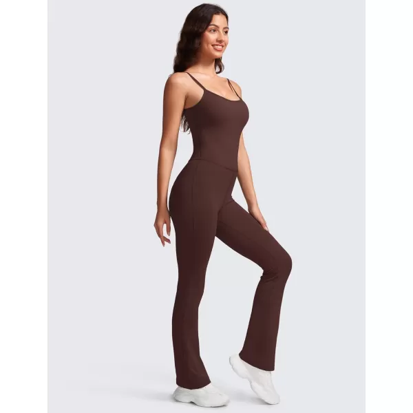 CRZ YOGA Butterluxe Flare Jumpsuits for Women Spaghetti Strap Workout Athletic Onesie Square Neck Bodysuits with Built in BraTaupe