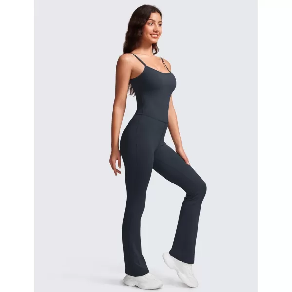 CRZ YOGA Butterluxe Flare Jumpsuits for Women Spaghetti Strap Workout Athletic Onesie Square Neck Bodysuits with Built in BraTrue Navy