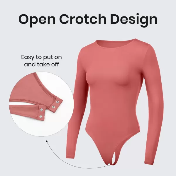 CRZ YOGA Butterluxe Long Sleeve Bodysuit for Women Crew Neck Tops Sexy Thong Bodysuits Breathable StretchyBriar Rose