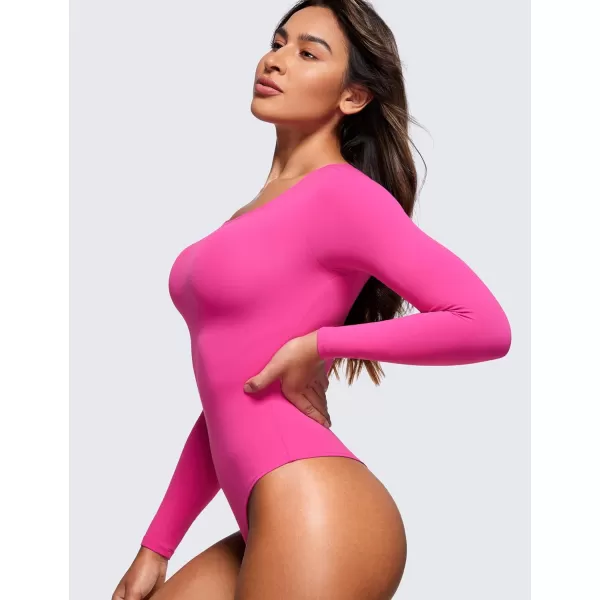 CRZ YOGA Butterluxe Long Sleeve Bodysuit for Women Crew Neck Tops Sexy Thong Bodysuits Breathable StretchyHibiscus Purple