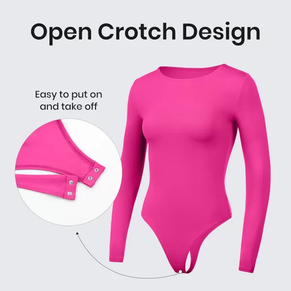 CRZ YOGA Butterluxe Long Sleeve Bodysuit for Women Crew Neck Tops Sexy Thong Bodysuits Breathable StretchyHibiscus Purple