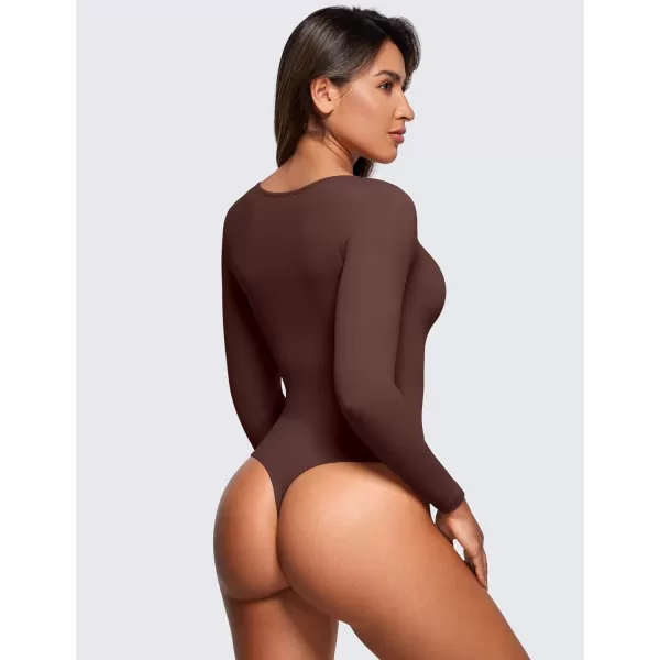 CRZ YOGA Butterluxe Long Sleeve Bodysuit for Women Crew Neck Tops Sexy Thong Bodysuits Breathable StretchyTaupe