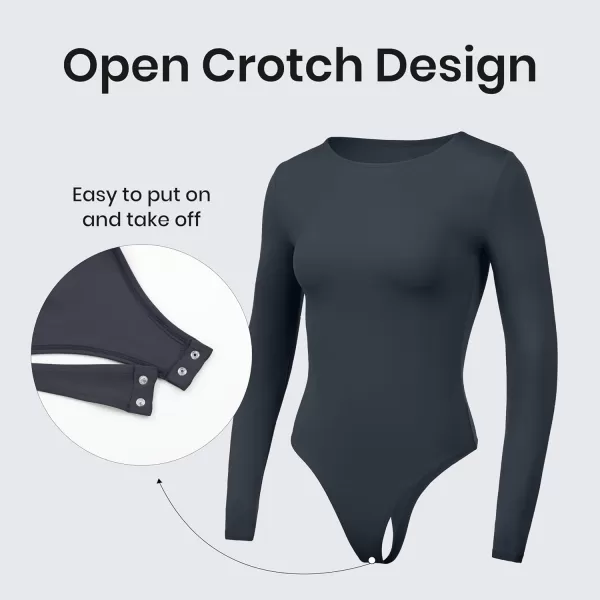 CRZ YOGA Butterluxe Long Sleeve Bodysuit for Women Crew Neck Tops Sexy Thong Bodysuits Breathable StretchyTrue Navy