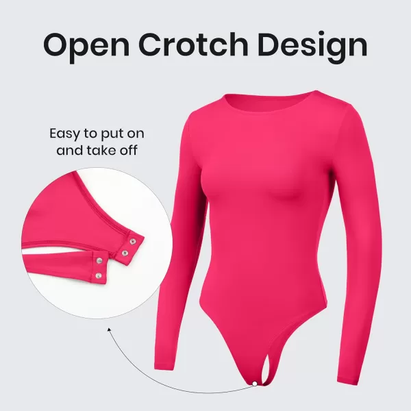 CRZ YOGA Butterluxe Long Sleeve Bodysuit for Women Crew Neck Tops Sexy Thong Bodysuits Breathable StretchyViva Magenta