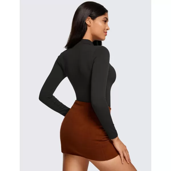 CRZ YOGA Butterluxe Long Sleeve Bodysuits for Women Mock Turtleneck Bodysuit Tops Soft StretchyBlack