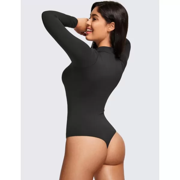 CRZ YOGA Butterluxe Long Sleeve Bodysuits for Women Mock Turtleneck Bodysuit Tops Soft StretchyBlack