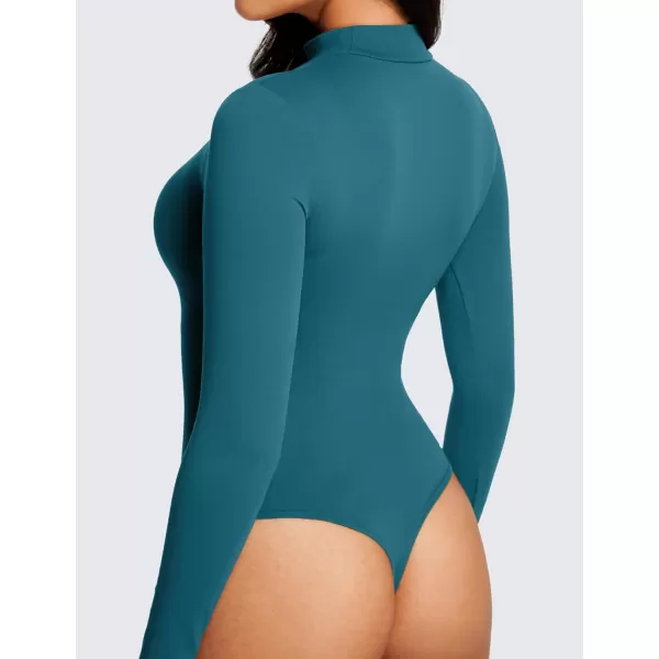 CRZ YOGA Butterluxe Long Sleeve Bodysuits for Women Mock Turtleneck Bodysuit Tops Soft StretchyBorealis Green