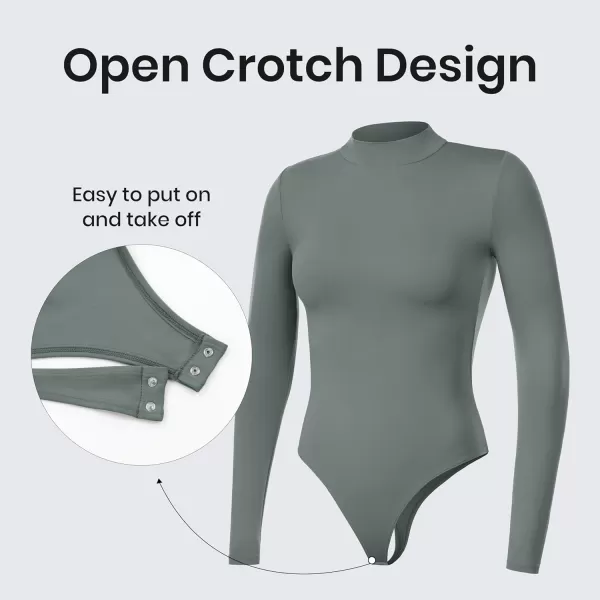 CRZ YOGA Butterluxe Long Sleeve Bodysuits for Women Mock Turtleneck Bodysuit Tops Soft StretchyGrey Sage