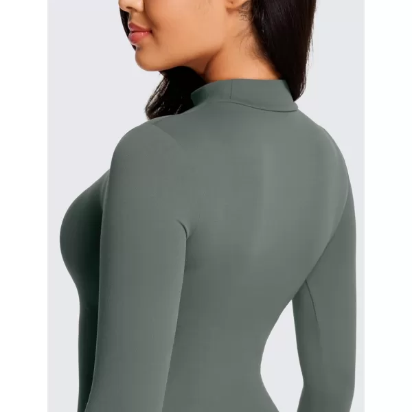 CRZ YOGA Butterluxe Long Sleeve Bodysuits for Women Mock Turtleneck Bodysuit Tops Soft StretchyGrey Sage